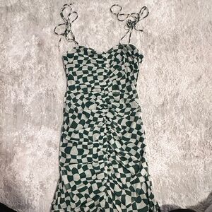 Chic Green Checkered Mini Dress